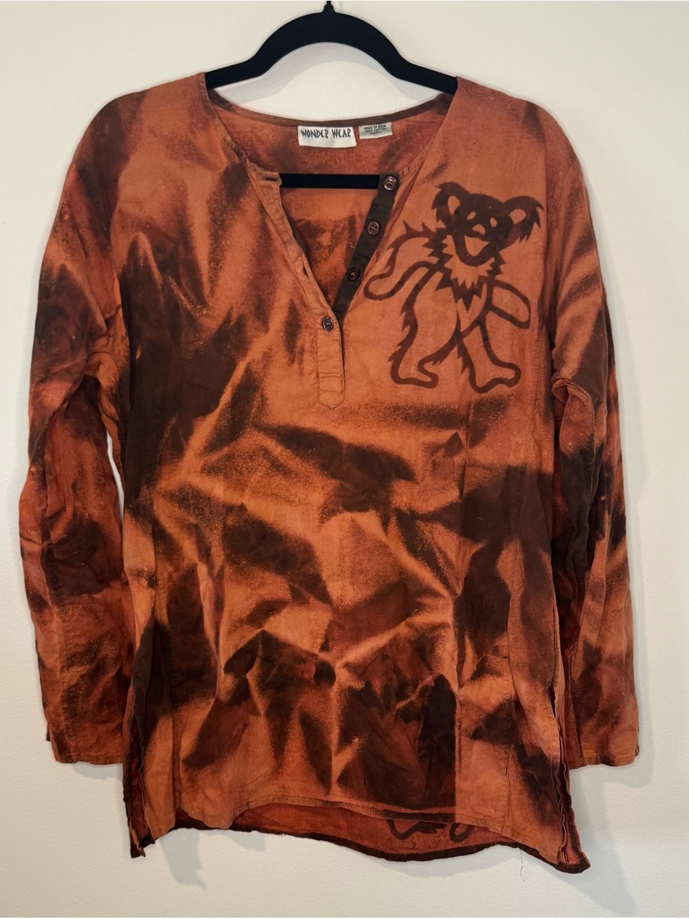 Vintage Grateful Dead Dancing Bears Tie Dye Batik Shirt Small Wonder Wear Cotton